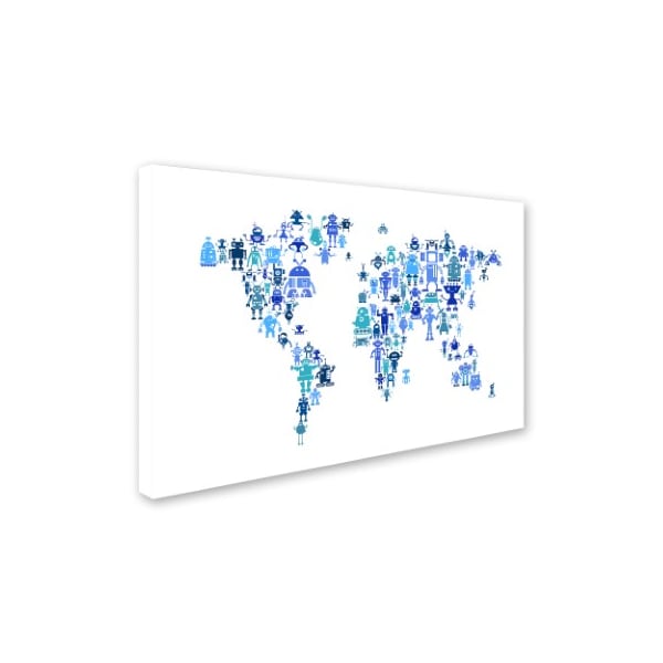 Michael Tompsett 'Robot Map Of The World Blue' Canvas Art,30x47